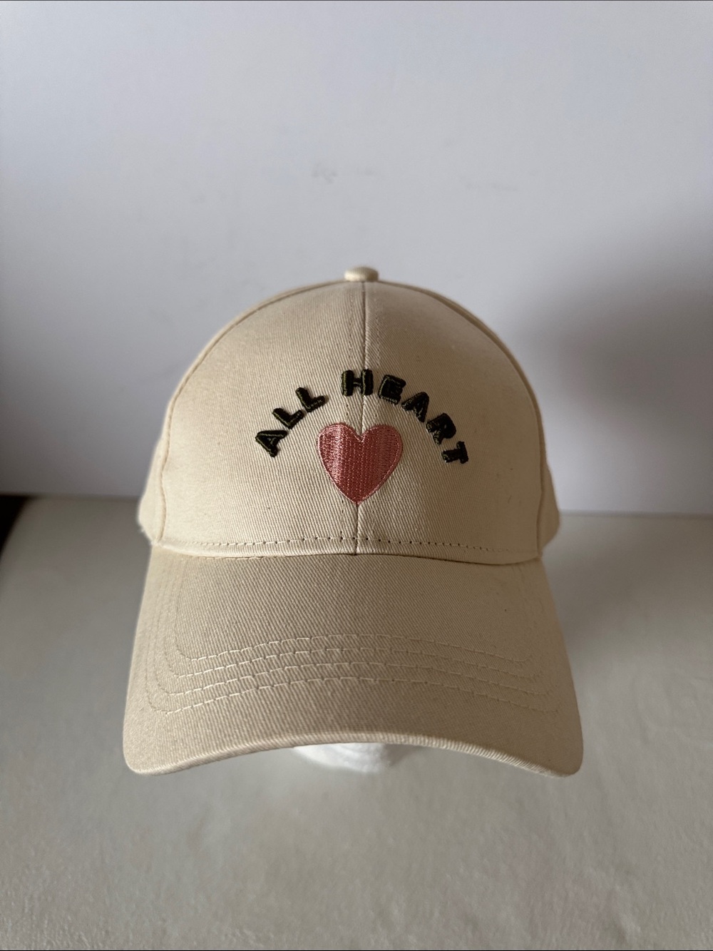 All Heart Embroidered Cream Baseball Cap